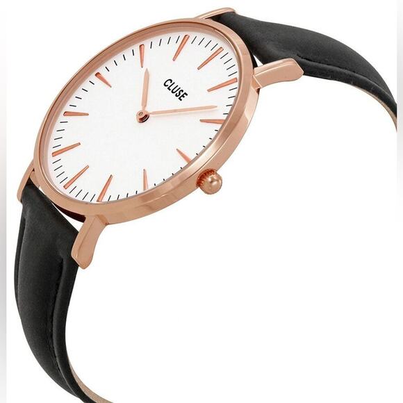 CLUSE Black Leather Rose Gold Plated Steel White Dial Watch - Picture 15 of 15